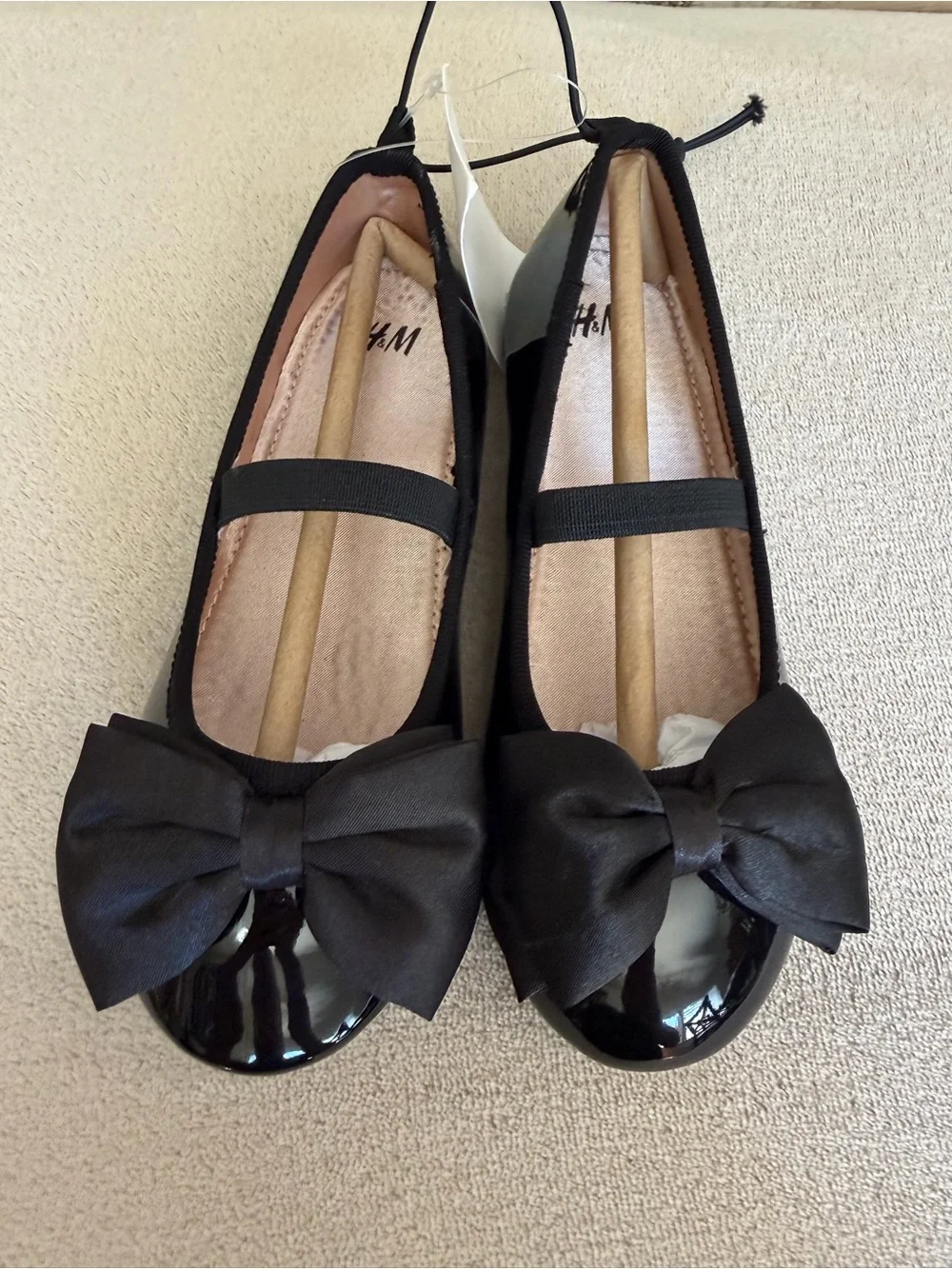H&M Girls Black Patent Mary Jane Flats with Bow - Ballerina Flats - Size 12